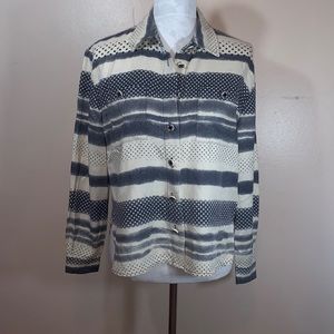 St. John Sport by Marie Gray Vintage Blue/Cream Strip/Dot Print Shirt/Ja…